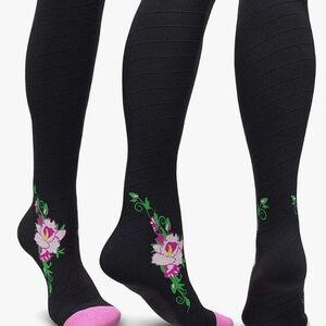 Black Floral Compression Socks with Pink Accents NWT